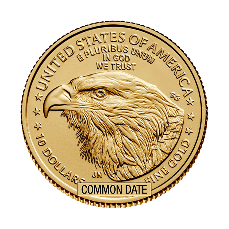 Divisible American Eagle coins offer an affordable way to invest in pure gold. These smaller weight coins contain 1/4 troy ounce of .999 fine gold and are fully backed by the U.S. Government. Years vary. back